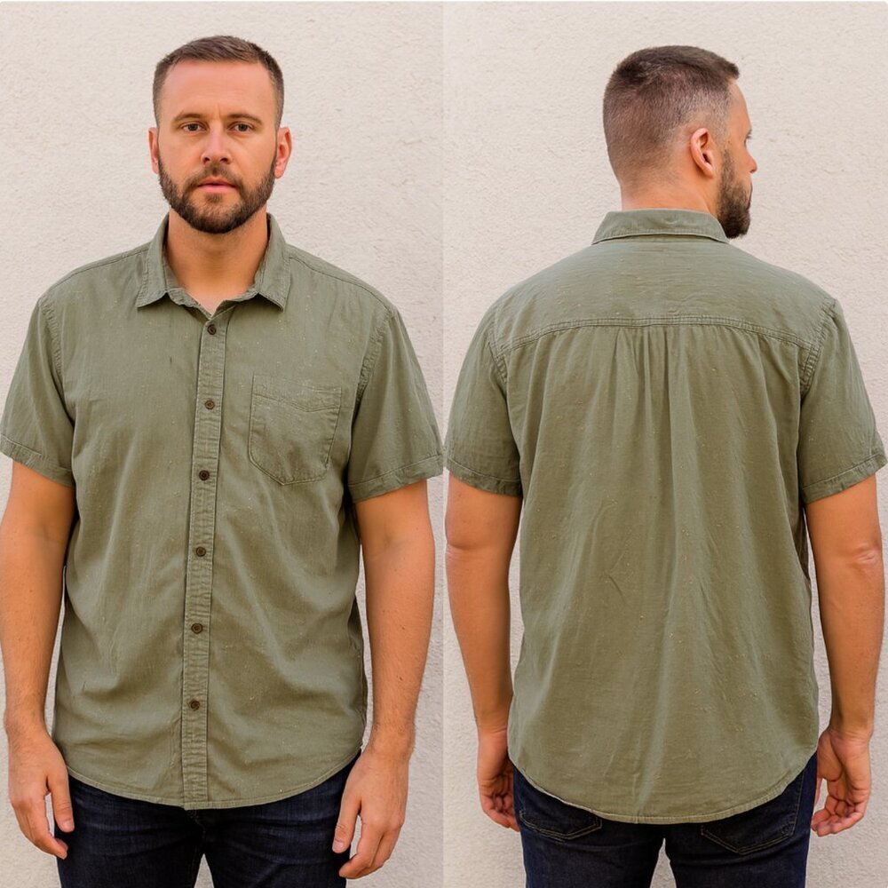 Prana Men's Size XXL Green Short Sleeve Standard Fit Park Hill Button Up Shirt